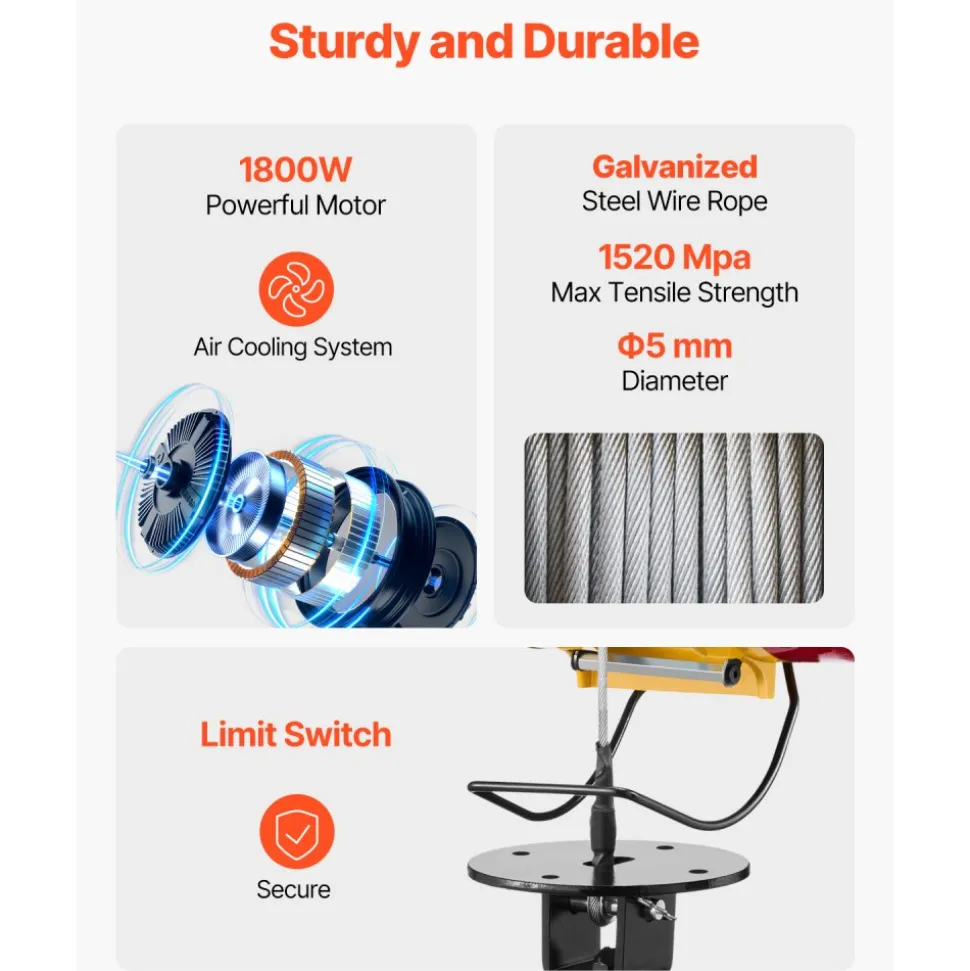 VEVOR 2-in-1 Electric Hoist Winch, 1100 lbs Capacity, 1800W Portable Power Winch, 98 ft Lifting Height, 36 ft/min with Wire and Wireless Remote Control, for Garage, Warehouse, Factory Lifting Towing