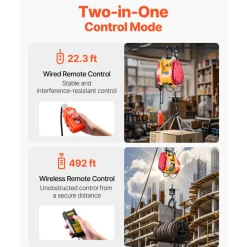 VEVOR 2-in-1 Electric Hoist Winch, 1100 lbs Capacity, 1800W Portable Power Winch, 98 ft Lifting Height, 36 ft/min with Wire and Wireless Remote Control, for Garage, Warehouse, Factory Lifting Towing