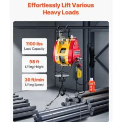 VEVOR 2-in-1 Electric Hoist Winch, 1100 lbs Capacity, 1800W Portable Power Winch, 98 ft Lifting Height, 36 ft/min with Wire and Wireless Remote Control, for Garage, Warehouse, Factory Lifting Towing