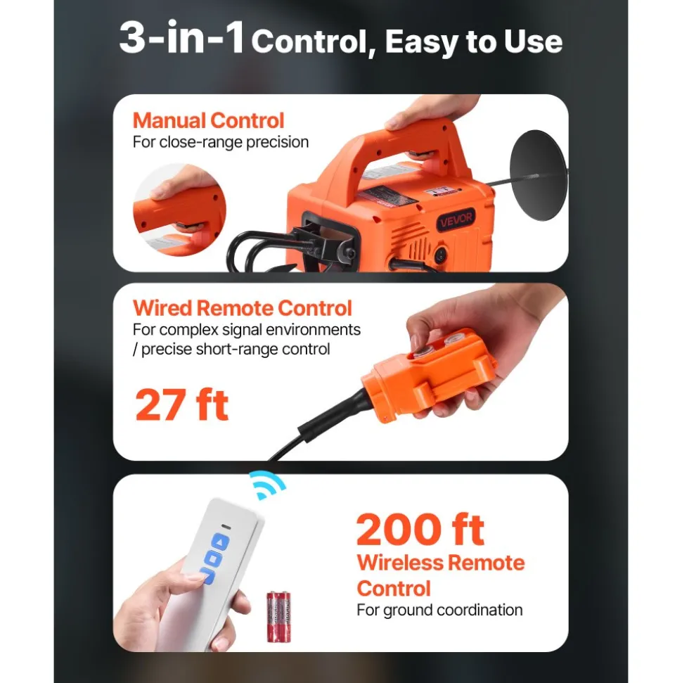 VEVOR 3-in-1 Electric Hoist Winch, 1100 lbs Capacity, 1500W Portable Electric Power Winch, 25 ft Lifting Height, 16.4 ft/min with Manual, Wired & Wireless Remote Control for Factory, Warehouss, Garage