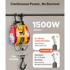 VEVOR 2-in-1 Electric Hoist Winch, 660 lbs Capacity, 1500W Portable Power Winch Crane, 98.4 ft Lifting Height, 62 ft/min with Wired and Wireless Remote Control for Factory, Warehouss, Garage