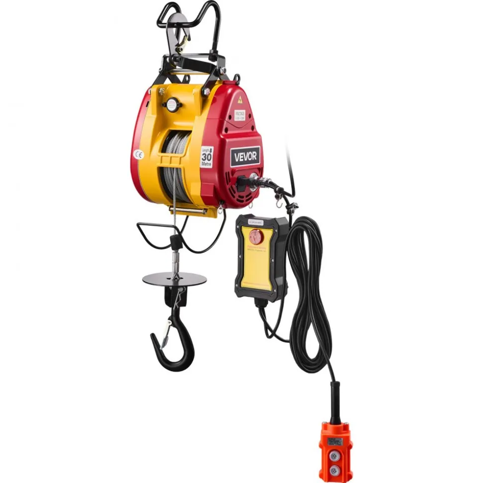 VEVOR 2-in-1 Electric Hoist Winch, 660 lbs Capacity, 1500W Portable Power Winch Crane, 98.4 ft Lifting Height, 62 ft/min with Wired and Wireless Remote Control for Factory, Warehouss, Garage