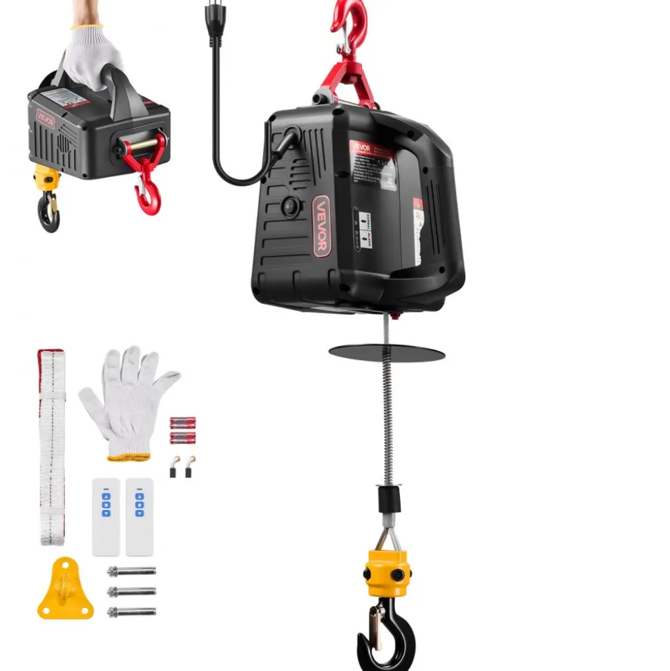 VEVOR 2-in-1 Electric Hoist Winch, 1100 lbs Capacity, 1500W Portable Power Winch Crane, 25 ft Lifting Height, 16.4 ft/min with Manual and Wireless Remote Control for Factory, Warehouss, Garage