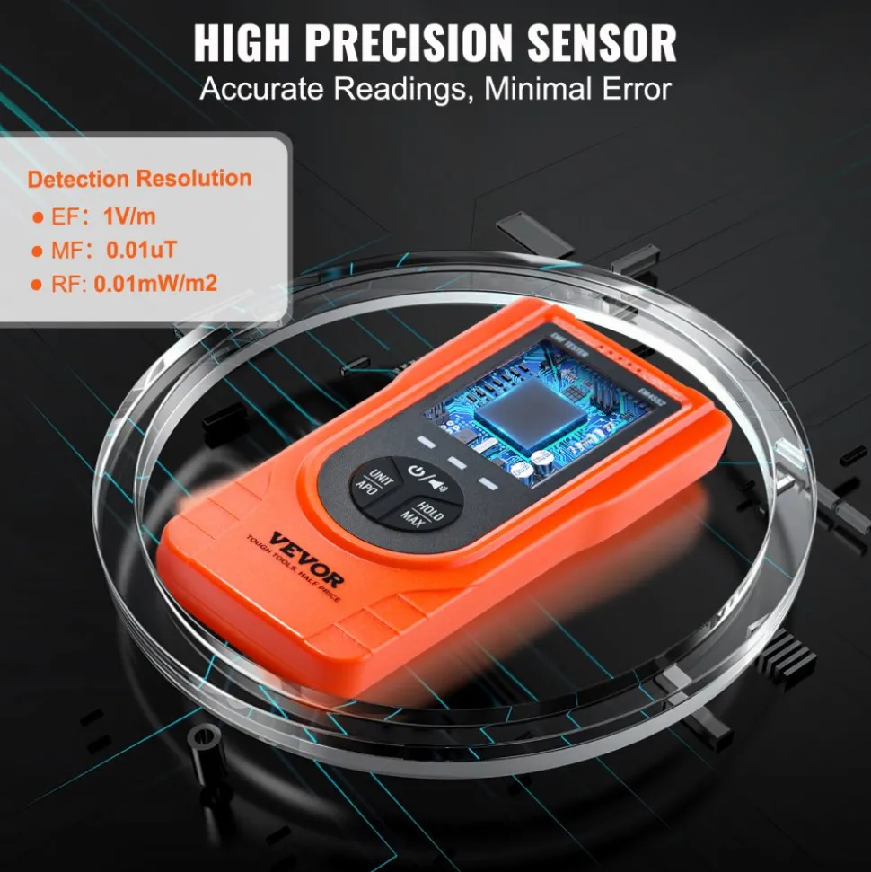 VEVOR 3-in-1 EMF Meter, 5Hz - 3.5GHz, Handheld Rechargeable Electromagnetic Field Radiation Detector, Digital LCD EMF Tester for EF MF RF Home Inspections Outdoor Ghost Hunting Paranormal Equipment