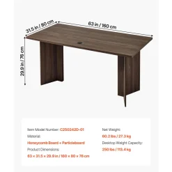 VEVOR 63 in Executive Desk, Large Modern Rectangle Office Table, Heavy Duty Wooden Executive Table with Cable Connection Hole, 250 LBS Load Capacity, Easy Assembly, for Work Study Writing, Walnut