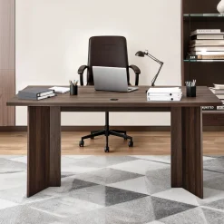 VEVOR 63 in Executive Desk, Large Modern Rectangle Office Table, Heavy Duty Wooden Executive Table with Cable Connection Hole, 250 LBS Load Capacity, Easy Assembly, for Work Study Writing, Walnut