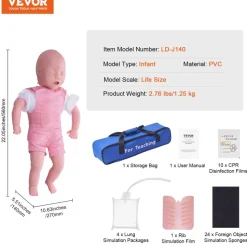 VEVOR Infant CPR Training Manikin, Heimlich Maneuver and Cardiopulmonary Resuscitation (CPR) Practice, Professional Infant Airway Obstruction Training Manikin, Baby Infarction Model for Education