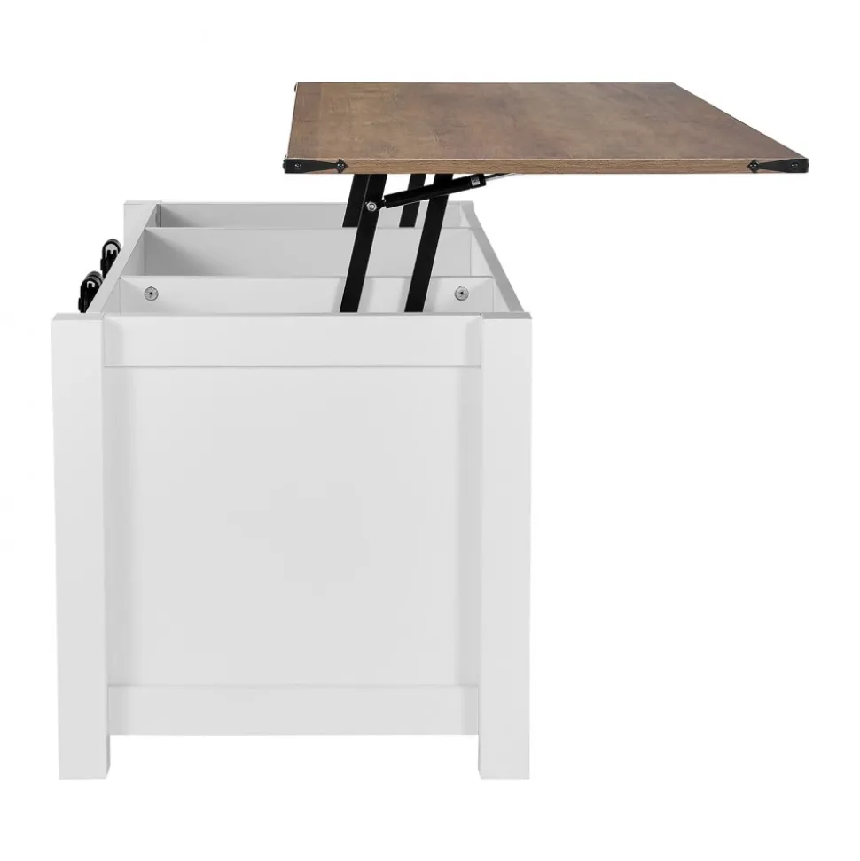 VEVOR 47.2 in Farmhouse Lift Top Coffee Table, Rustic Center Table with Barn Door and Hidden Storage Compartment, Modern Rectangle Lifting Tabletop for Living Room, Office, Home, Easy Assembly, White