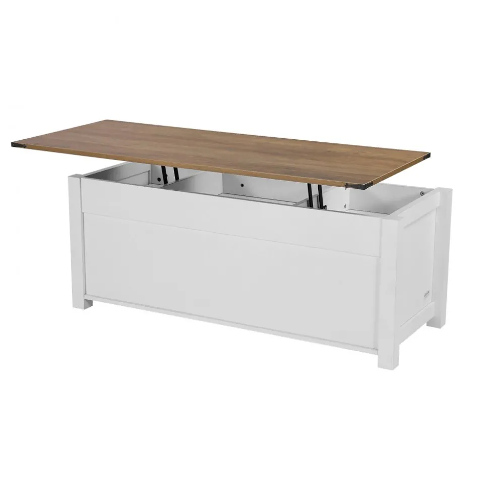 VEVOR 47.2 in Farmhouse Lift Top Coffee Table, Rustic Center Table with Barn Door and Hidden Storage Compartment, Modern Rectangle Lifting Tabletop for Living Room, Office, Home, Easy Assembly, White