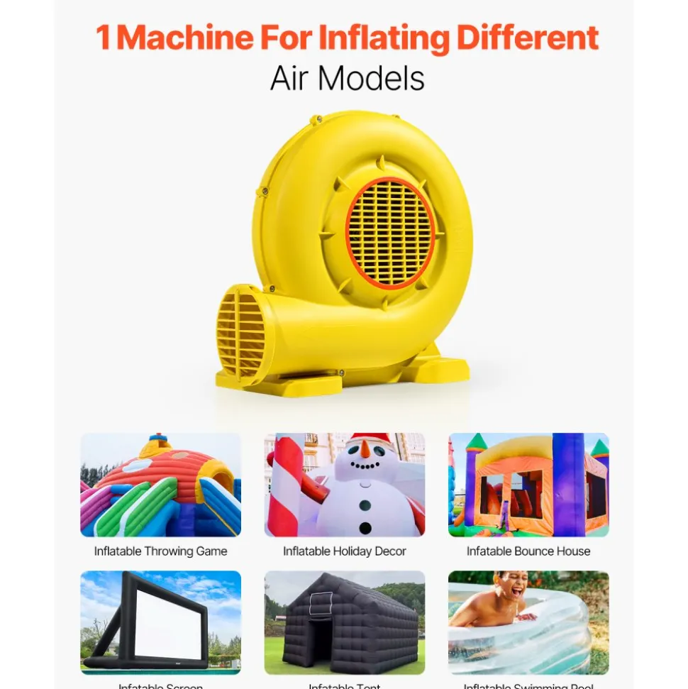 VEVOR Inflatable Blower, 380W&450W, 0.5 & 0.6 HP Bounce House Blower, Pump Commercial Air Blower for Inflatables, Bouncy Castle Electric Air Blower Fan Perfect for Bounce House, Waterslides, Yellow