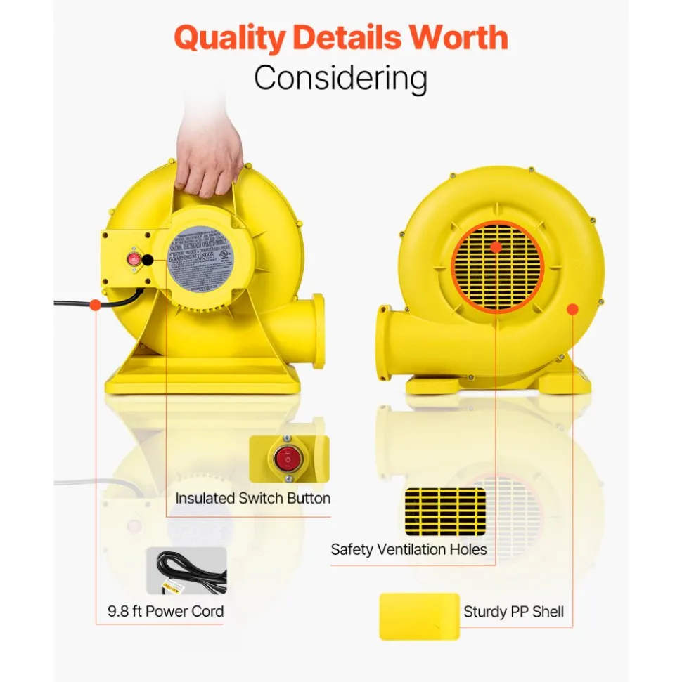 VEVOR Inflatable Blower, 380W&450W, 0.5 & 0.6 HP Bounce House Blower, Pump Commercial Air Blower for Inflatables, Bouncy Castle Electric Air Blower Fan Perfect for Bounce House, Waterslides, Yellow