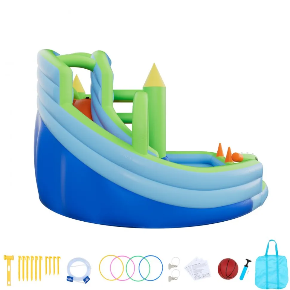 VEVOR Inflatable Bounce House, 11.6 x 13.1 x 7.7 ft Inflatable Bounce House Water Slide, Bouncer Castle with Bounces Zone, Climbing Wall, Splash Pool & Water Ring Toss, for 3 to 4 Kids Ages 3 to 8
