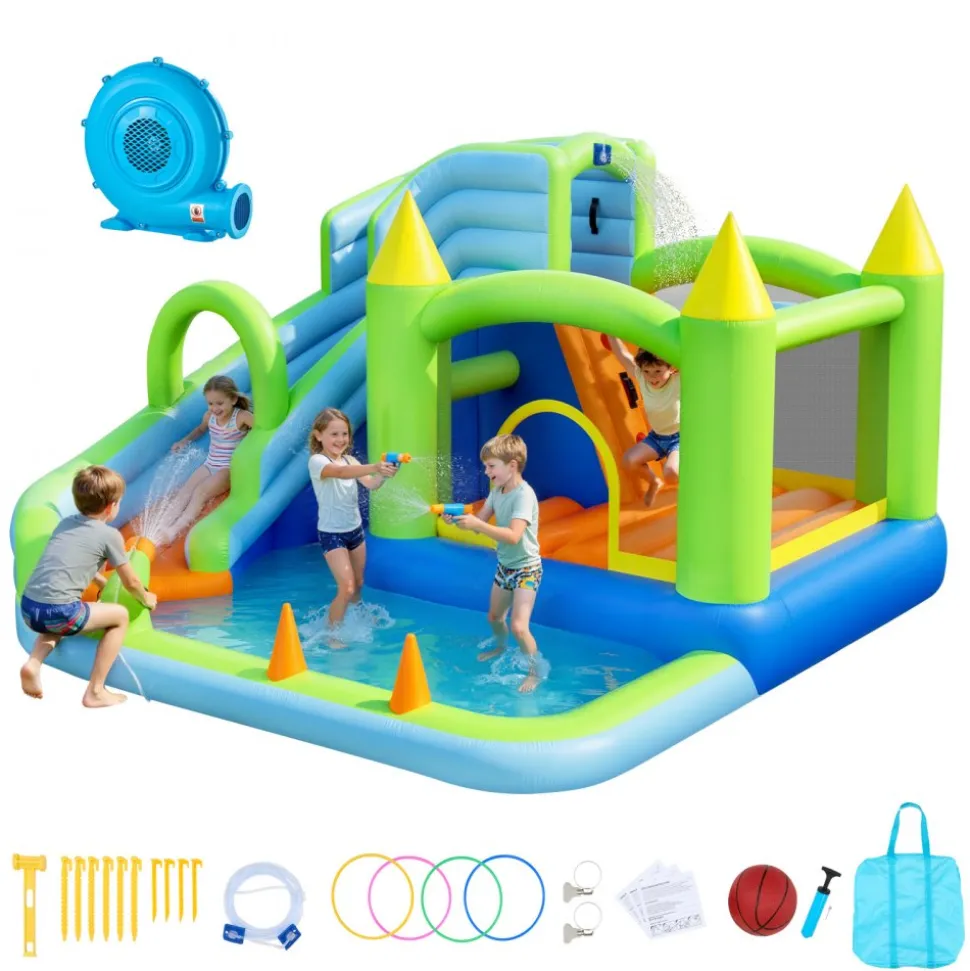 VEVOR Inflatable Bounce House, 11.6 x 13.1 x 7.7 ft Inflatable Bounce House Water Slide, Bouncer Castle with Bounces Zone, Climbing Wall, Splash Pool & Water Ring Toss, for 3 to 4 Kids Ages 3 to 8