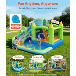 VEVOR Inflatable Bounce House, 11.6 x 13.1 x 7.7 ft Inflatable Bounce House Water Slide, Bouncer Castle with Bounces Zone, Climbing Wall, Splash Pool & Water Ring Toss, for 3 to 4 Kids Ages 3 to 8