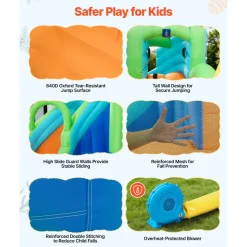 VEVOR Inflatable Bounce House, 11.6 x 13.1 x 7.7 ft Inflatable Bounce House Water Slide, Bouncer Castle with Bounces Zone, Climbing Wall, Splash Pool & Water Ring Toss, for 3 to 4 Kids Ages 3 to 8