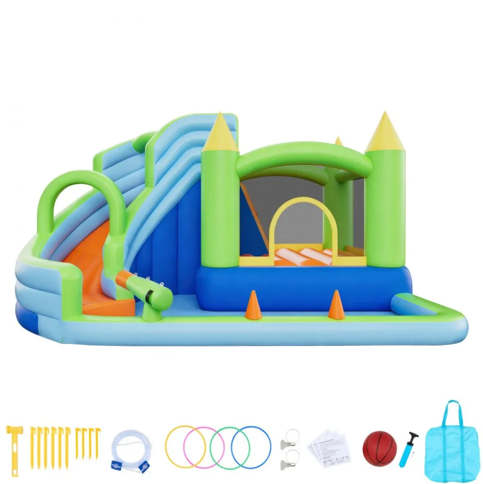 VEVOR Inflatable Bounce House, 11.6 x 13.1 x 7.7 ft Inflatable Bounce House Water Slide, Bouncer Castle with Bounces Zone, Climbing Wall, Splash Pool & Water Ring Toss, for 3 to 4 Kids Ages 3 to 8
