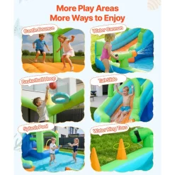 VEVOR Inflatable Bounce House, 11.6 x 13.1 x 7.7 ft Inflatable Bounce House Water Slide, Bouncer Castle with Bounces Zone, Climbing Wall, Splash Pool & Water Ring Toss, for 3 to 4 Kids Ages 3 to 8