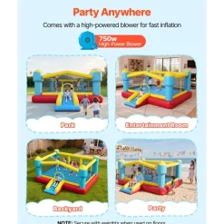 VEVOR Inflatable Bounce House, 14.7 x 13.8 x 6.8 ft Jumping Bouncy Castle, Inflatable Jumper for Kids with Slide, Basketball Hoop, Target Game & Jumping Area, Jumpings House Holds 3-4 Kids (Ages 3-8)