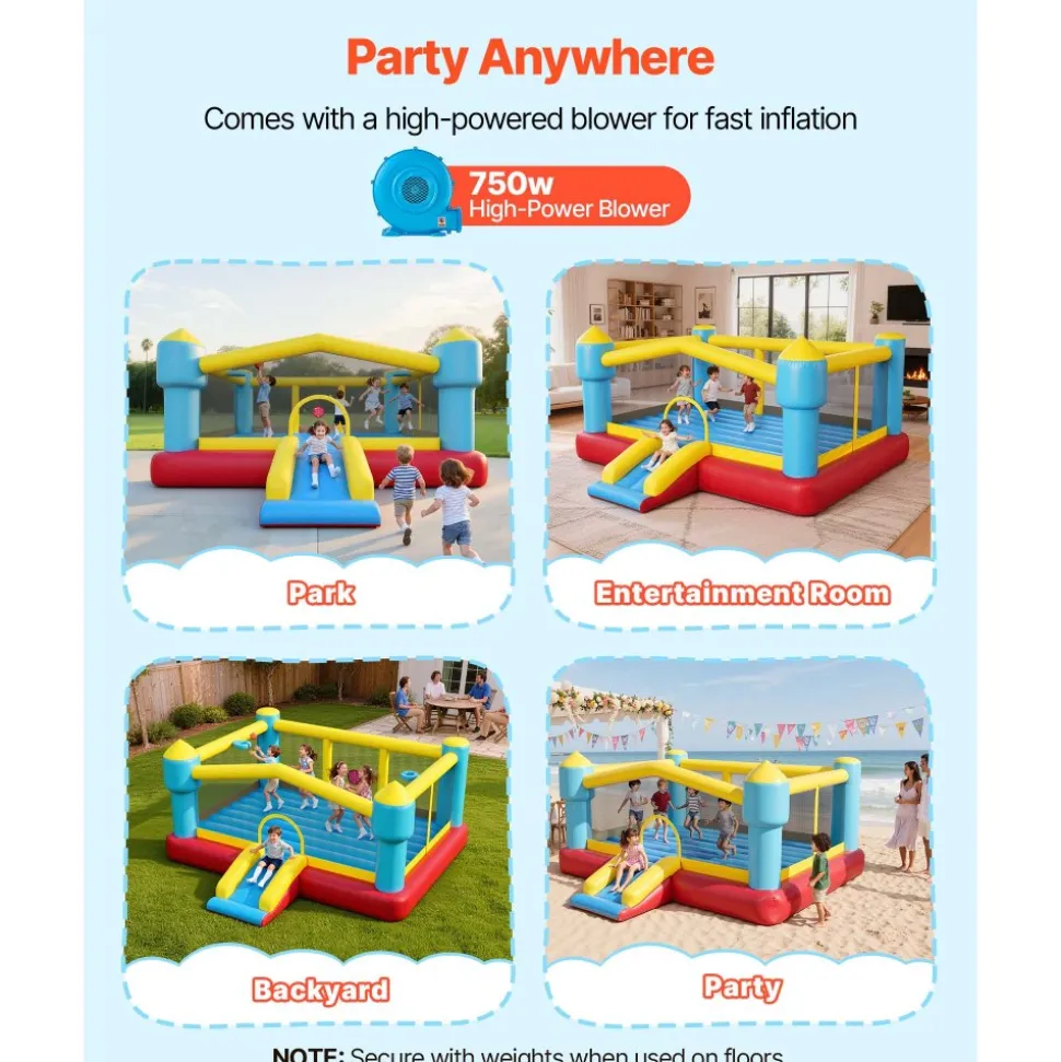 VEVOR Inflatable Bounce House, 14.7 x 13.8 x 6.8 ft Jumping Bouncy Castle, Inflatable Jumper for Kids with Slide, Basketball Hoop, Target Game & Jumping Area, Jumpings House Holds 3-4 Kids (Ages 3-8)
