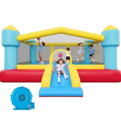 VEVOR Inflatable Bounce House, 14.7 x 13.8 x 6.8 ft Jumping Bouncy Castle, Inflatable Jumper for Kids with Slide, Basketball Hoop, Target Game & Jumping Area, Jumpings House Holds 3-4 Kids (Ages 3-8)