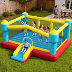 VEVOR Inflatable Bounce House, 14.7 x 13.8 x 6.8 ft Jumping Bouncy Castle, Inflatable Jumper for Kids with Slide, Basketball Hoop, Target Game & Jumping Area, Jumpings House Holds 3-4 Kids (Ages 3-8)