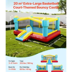 VEVOR Inflatable Bounce House, 14.7 x 13.8 x 6.8 ft Jumping Bouncy Castle, Inflatable Jumper for Kids with Slide, Basketball Hoop, Target Game & Jumping Area, Jumpings House Holds 3-4 Kids (Ages 3-8)