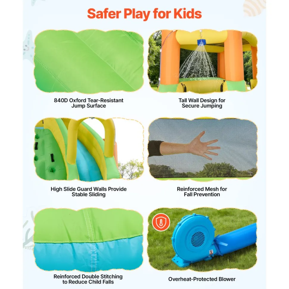 VEVOR Inflatable Bounce House, 13.3 x 11.4 x 8.4 ft Inflatable Bounce House Water Slide, Bouncer Castle with Climbing Wall, Double Tall Slides, Splash Pool & Mini Soccer, for 3 to 4 Kids Ages 3 to 8