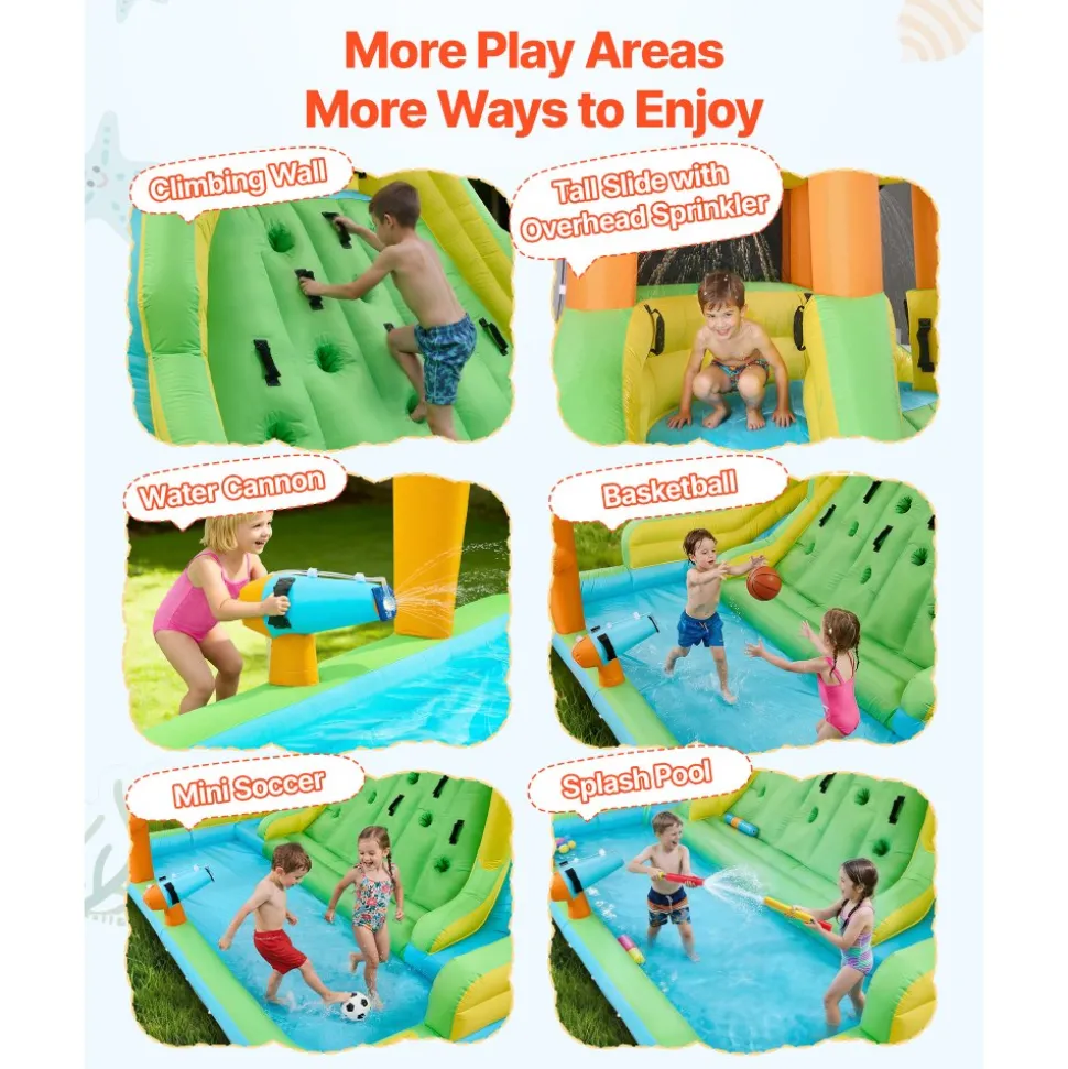 VEVOR Inflatable Bounce House, 13.3 x 11.4 x 8.4 ft Inflatable Bounce House Water Slide, Bouncer Castle with Climbing Wall, Double Tall Slides, Splash Pool & Mini Soccer, for 3 to 4 Kids Ages 3 to 8