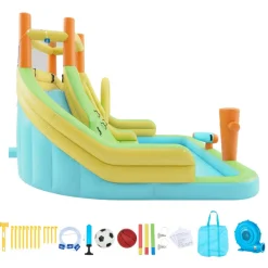 VEVOR Inflatable Bounce House, 13.3 x 11.4 x 8.4 ft Inflatable Bounce House Water Slide, Bouncer Castle with Climbing Wall, Double Tall Slides, Splash Pool & Mini Soccer, for 3 to 4 Kids Ages 3 to 8