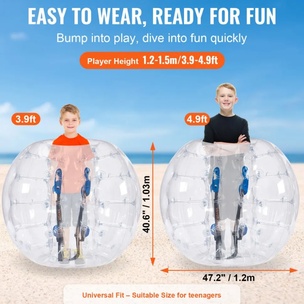 VEVOR Inflatable Bumper Ball 1-Pack, 4FT/1.2M Body Sumo Zorb Balls for Teen & Adult, 0.8mm Thick PVC Human Hamster Bubble Balls for Outdoor Team Gaming Play, Bumper Bopper Toys for Garden, Yard, Park
