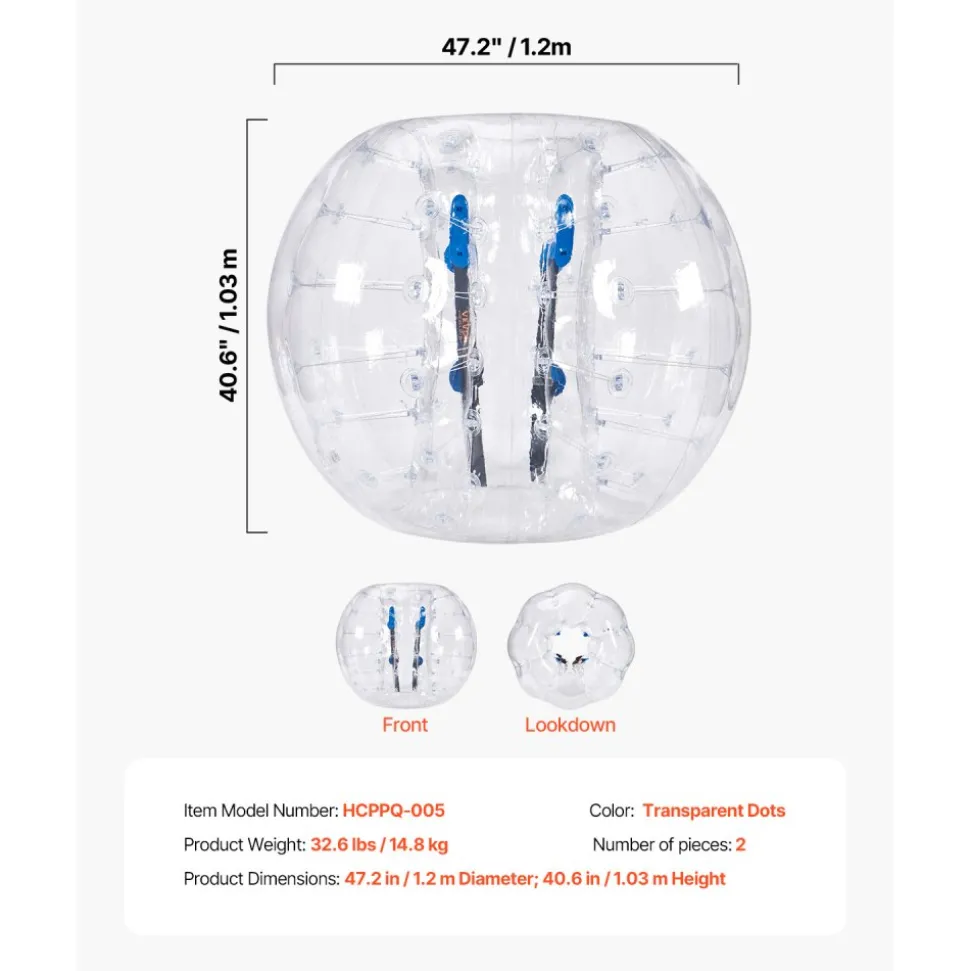 VEVOR Inflatable Bumper Balls 2-Pack, 4FT/1.2M Body Sumo Zorb Balls for Teen & Adult, 0.8mm Thick PVC Human Hamster Bubble Balls for Outdoor Team Gaming Play, Bumper Bopper Toys for Garden, Yard, Park