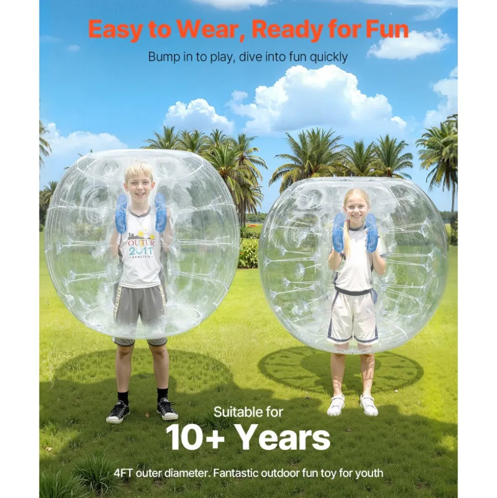 VEVOR Inflatable Bumper Balls 2-Pack, 4FT/1.2M Body Sumo Zorb Balls for Teen & Adult, 0.8mm Thick PVC Human Hamster Bubble Balls for Outdoor Team Gaming Play, Bumper Bopper Toys for Garden, Yard, Park