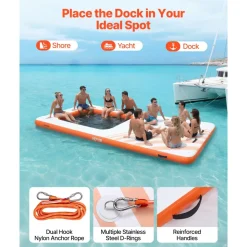 VEVOR Inflatable Floating Dock, 15 x 6.5 FT Inflatable Dock Platform, Non-Slip Water Air Mat with Portable Carrying Bag and Detachable Ladder, Floating Water Platform Island Raft for Pool Beach Ocean