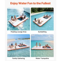 VEVOR Inflatable Floating Dock, 15 x 6.5 FT Inflatable Dock Platform, Non-Slip Water Air Mat with Portable Carrying Bag and Detachable Ladder, Floating Water Platform Island Raft for Pool Beach Ocean