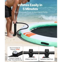 VEVOR Inflatable Floating Dock, 10FT Round Inflatable Dock Platform, Non-Slip Water Floating Mat with Portable Carrying Bag & Detachable Ladder, Platform Island Raft for Pool Beach Ocean