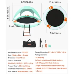 VEVOR Inflatable Floating Dock, 10FT Round Inflatable Dock Platform, Non-Slip Water Floating Mat with Portable Carrying Bag & Detachable Ladder, Platform Island Raft for Pool Beach Ocean