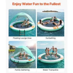 VEVOR Inflatable Floating Dock, 10FT Round Inflatable Dock Platform, Non-Slip Water Floating Mat with Portable Carrying Bag & Detachable Ladder, Platform Island Raft for Pool Beach Ocean