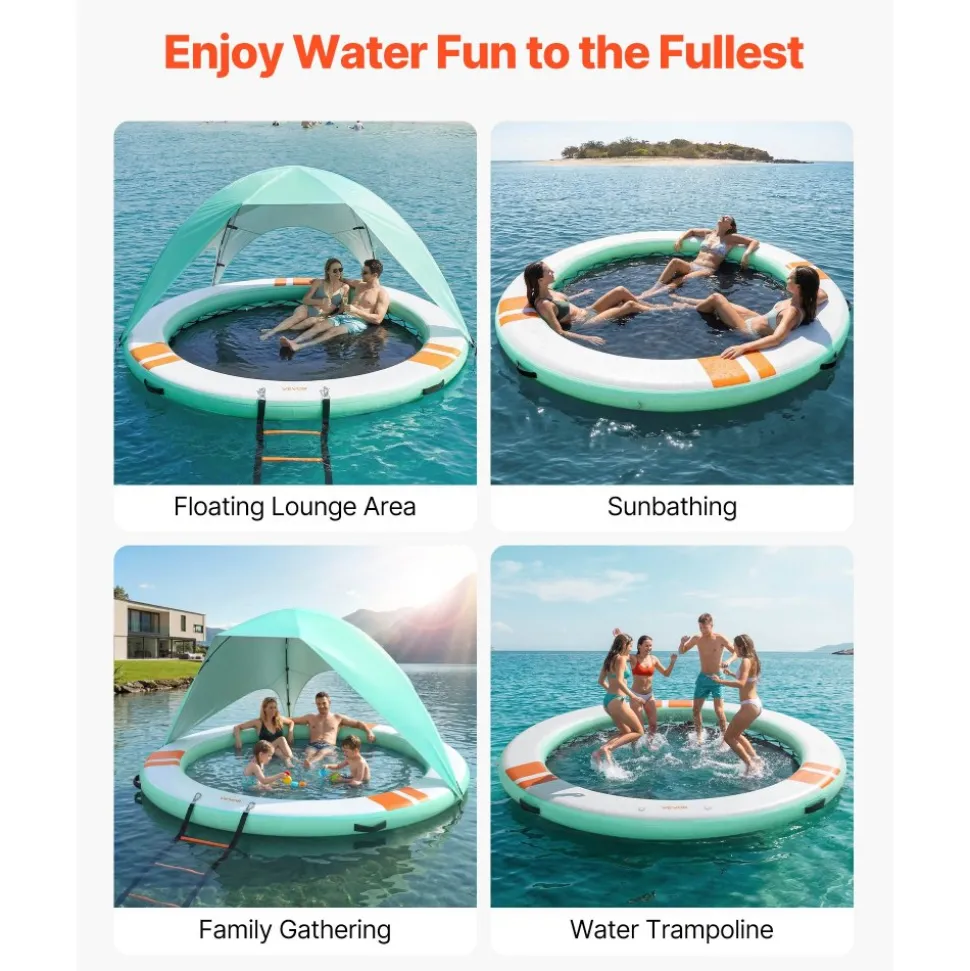 VEVOR Inflatable Floating Dock, 10FT Round Inflatable Dock Platform, Non-Slip Water Floating Mat with Portable Carrying Bag & Detachable Ladder, Platform Island Raft for Pool Beach Ocean