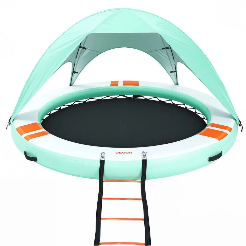VEVOR Inflatable Floating Dock, 10FT Round Inflatable Dock Platform, Non-Slip Water Floating Mat with Portable Carrying Bag & Detachable Ladder, Platform Island Raft for Pool Beach Ocean