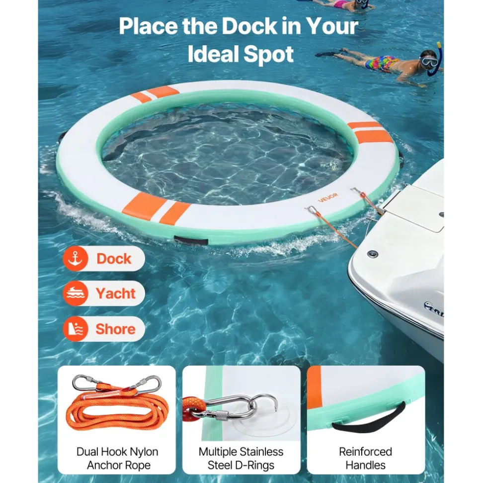 VEVOR Inflatable Floating Dock, 10FT Round Inflatable Dock Platform, Non-Slip Water Floating Mat with Portable Carrying Bag & Detachable Ladder, Platform Island Raft for Pool Beach Ocean