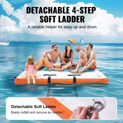 VEVOR Inflatable Floating Dock, 15 x 6FT Inflatable Dock Platform, Non-Slip Water Floating Dock Mat with Detachable Ladder & Portable Carrying Bag, Floating Platform Island Raft for Ocean Pool Beach