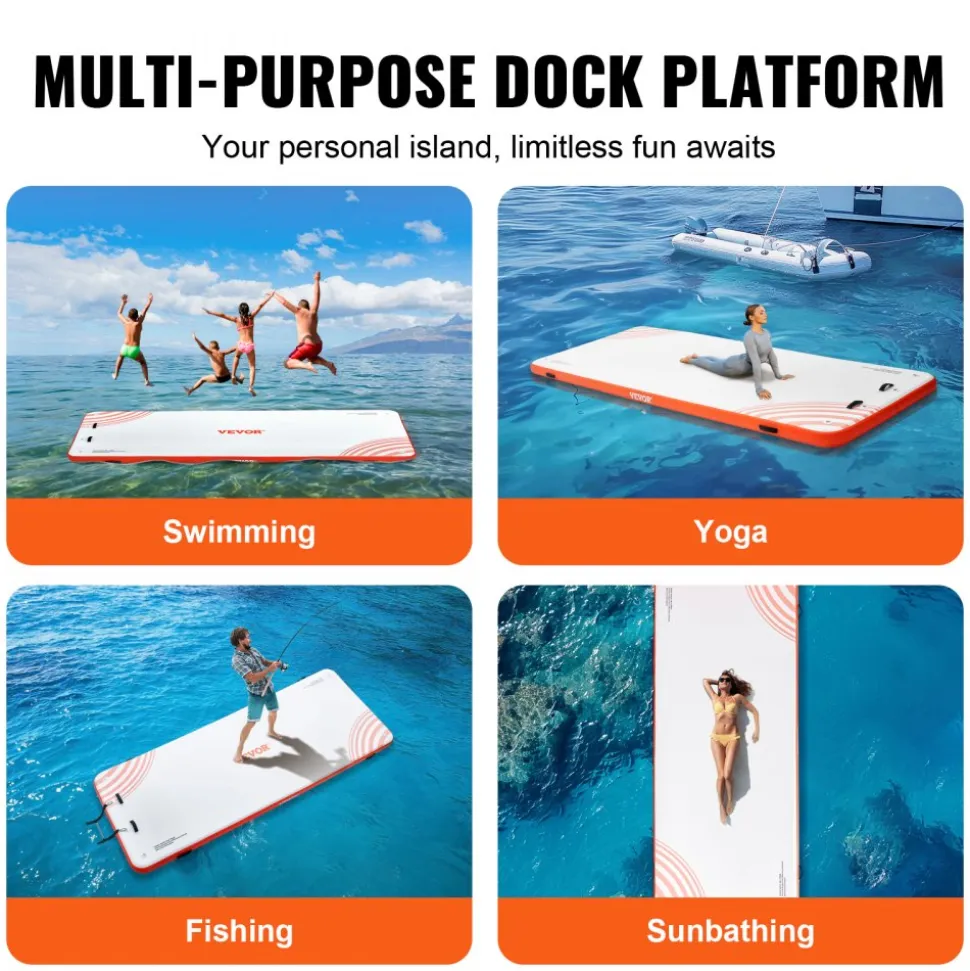 VEVOR Inflatable Floating Dock, 15 x 6FT Inflatable Dock Platform, Non-Slip Water Floating Dock Mat with Detachable Ladder & Portable Carrying Bag, Floating Platform Island Raft for Ocean Pool Beach