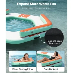 VEVOR Inflatable Floating Dock, 8.5 x 8.5 FT Inflatable Dock Platform, Non-Slip Water Air Mat with Portable Carrying Bag and Detachable Ladder, Floating Water Platform Island Raft for Pool Beach Ocean