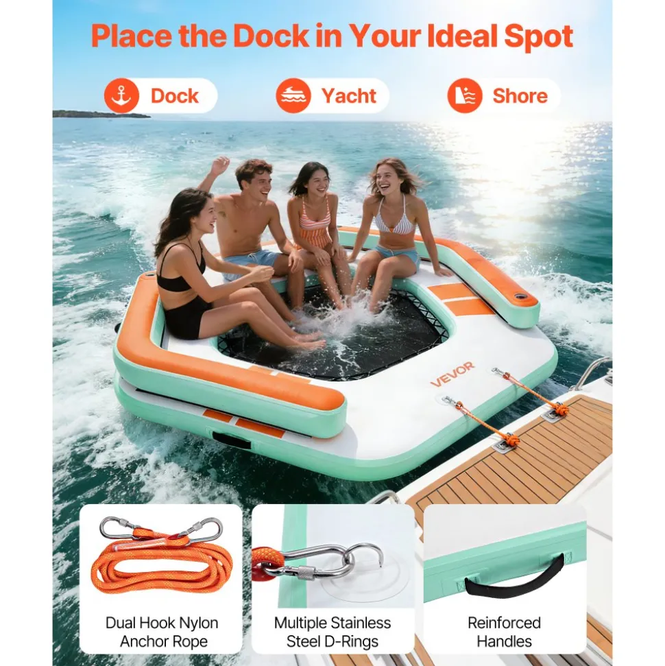 VEVOR Inflatable Floating Dock, 8.5 x 8.5 FT Inflatable Dock Platform, Non-Slip Water Air Mat with Portable Carrying Bag and Detachable Ladder, Floating Water Platform Island Raft for Pool Beach Ocean