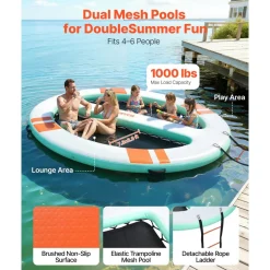 VEVOR Inflatable Floating Dock, 10x8 FT Round Inflatable Dock Platform, Non-Slip Water Air Mat with Portable Carrying Bag & Detachable Ladder, Floating Water Platform Island Raft for Pool Beach Ocean