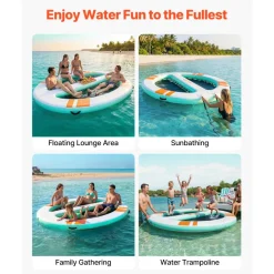 VEVOR Inflatable Floating Dock, 10x8 FT Round Inflatable Dock Platform, Non-Slip Water Air Mat with Portable Carrying Bag & Detachable Ladder, Floating Water Platform Island Raft for Pool Beach Ocean