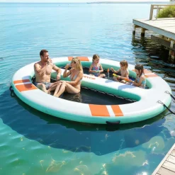 VEVOR Inflatable Floating Dock, 10x8 FT Round Inflatable Dock Platform, Non-Slip Water Air Mat with Portable Carrying Bag & Detachable Ladder, Floating Water Platform Island Raft for Pool Beach Ocean