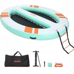 VEVOR Inflatable Floating Dock, 10x8 FT Round Inflatable Dock Platform, Non-Slip Water Air Mat with Portable Carrying Bag & Detachable Ladder, Floating Water Platform Island Raft for Pool Beach Ocean