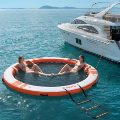 VEVOR Inflatable Floating Dock, 10 FT Inflatable Dock Platform, Non-Slip Water Air Mat with Portable Carrying Bag & Detachable Ladder, Floating Water Platform Island Raft for Pool Beach Ocean, Orange