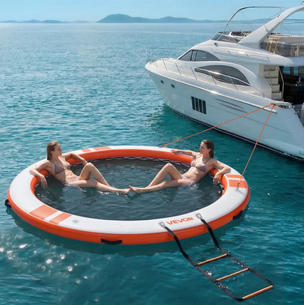 VEVOR Inflatable Floating Dock, 10 FT Inflatable Dock Platform, Non-Slip Water Air Mat with Portable Carrying Bag & Detachable Ladder, Floating Water Platform Island Raft for Pool Beach Ocean, Orange